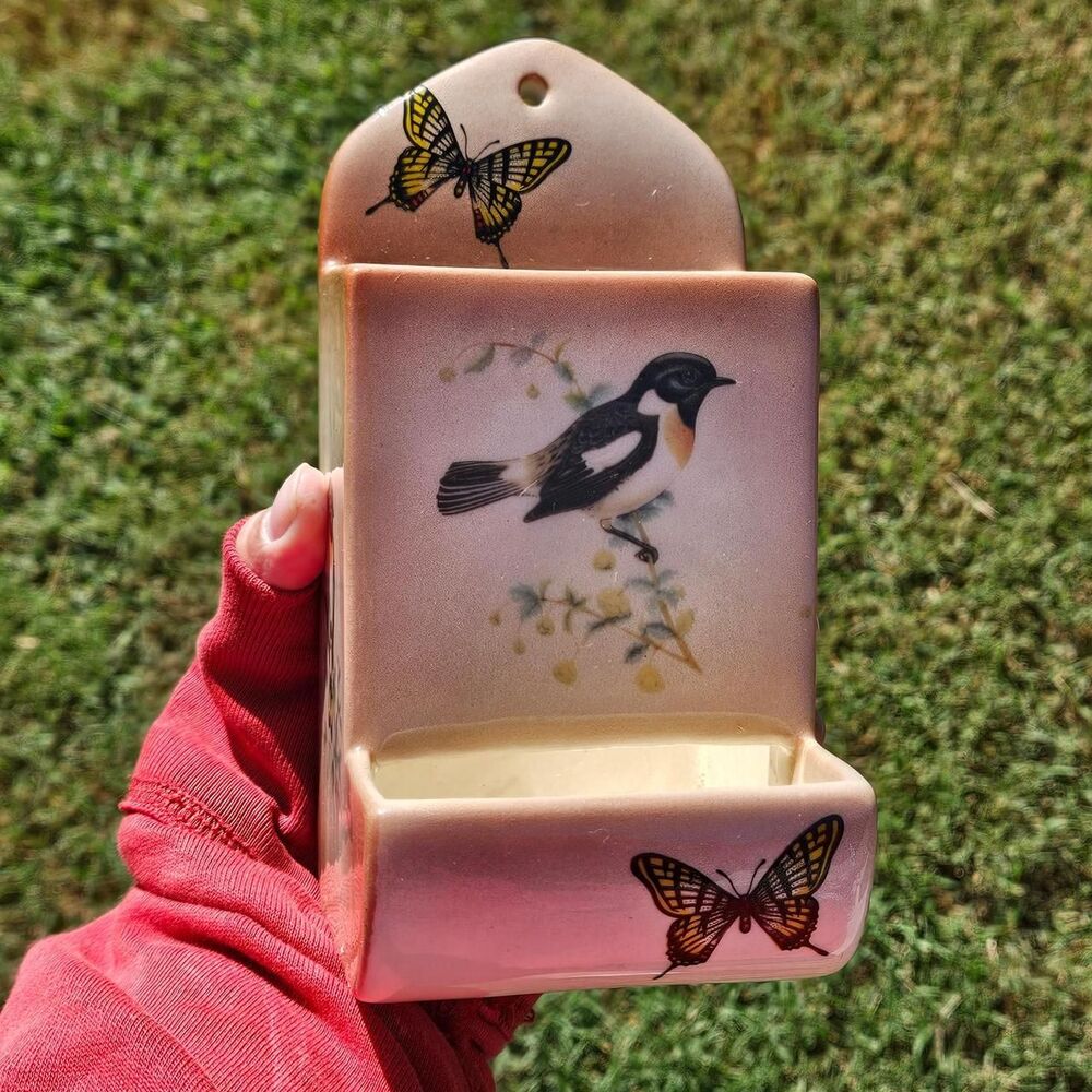 vintage cottagecore whimsical bird wall pocket